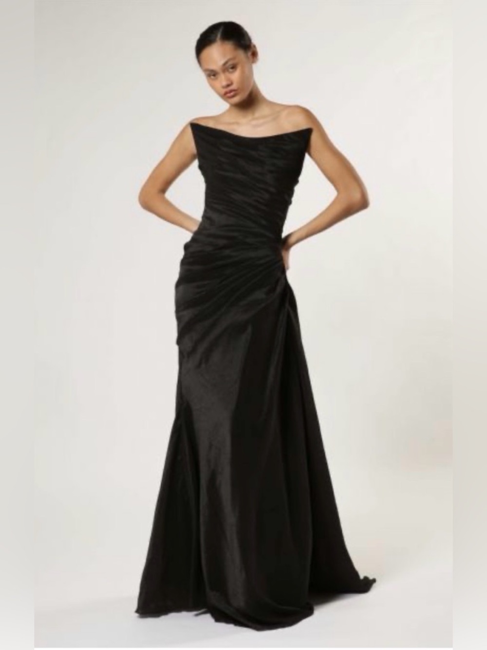 Amsale Black Strapless Evening Gown with Spaghetti Straps